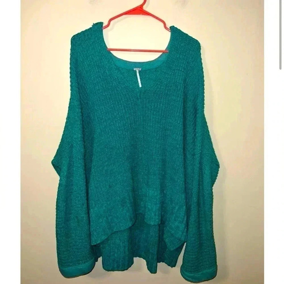 Free People Take Over Me Sweater Women’s Size XS/S Oversized Teal Green - Picture 2 of 5